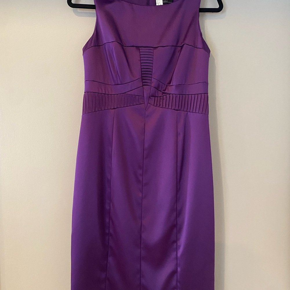 Dress Barn Purple Midi Sheath Dress with Pleated Waist